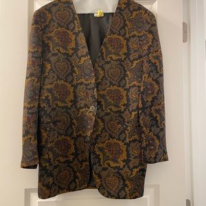Jones New York SIZE PETITE Brown Jacquard Single Button Blazer Collarless JACKET